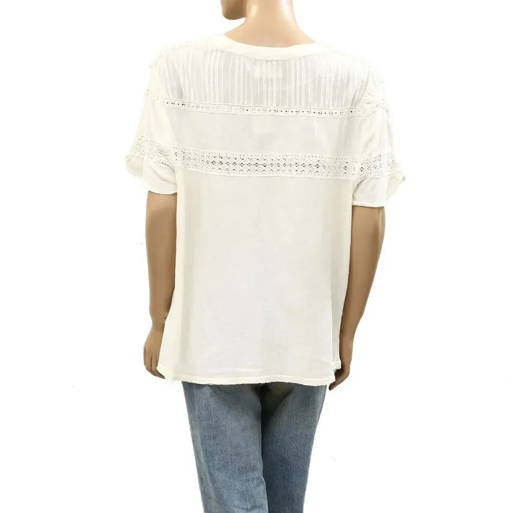 Free People We The Free Dorothy Tee Tunic Top Oversized Lace Ivory XS 286773 - Picture 4 of 6